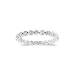 Single-Prong Diamond Eternity Ring- 18K white gold weighing 1.65 grams - 23 round diamonds weighing 1.15 carats