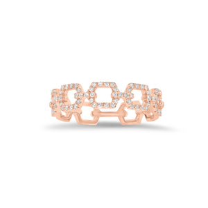 Diamond Open Square Chain Link Stackable Ring  - 14K gold weighing 1.73 grams  - 84 round diamonds totaling 0.22 carats