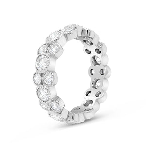 Alternating Bezel-Set Diamond Eternity Ring with Antique Milgrain