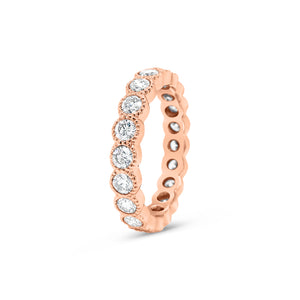 Bezel-Set Diamond Eternity Ring with Antique Milgrain -14k gold weighing 3.7 grams -20 round bezel-set diamonds weighing 1.57 carats