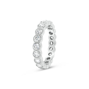 Bezel-Set Diamond Eternity Ring with Antique Milgrain -14k gold weighing 3.7 grams -20 round bezel-set diamonds weighing 1.57 carats