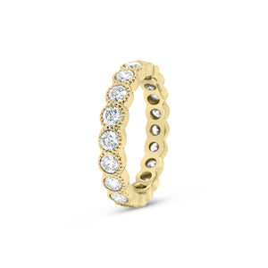 Bezel-Set Diamond Eternity Ring with Antique Milgrain -14k gold weighing 3.7 grams -20 round bezel-set diamonds weighing 1.57 carats