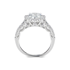 Pear Halo Diamond Engagement Ring with Split Shank  -18 K Weigting 5.18 GR  - 53 round diamonds totaling 0.62 carats