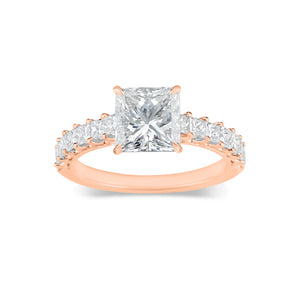 Princess-Cut Diamond Engagement Ring with Diamond Shank  -18K weighting 2.88 GR - 14 princess-cut diamonds totaling 0.80 carats