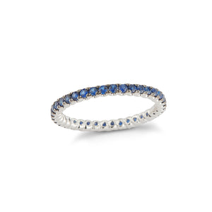 Blue Sapphire Eternity Ring 18k gold, 1.77 grams, 36 shared prong-set blue sapphires .78 carats.
