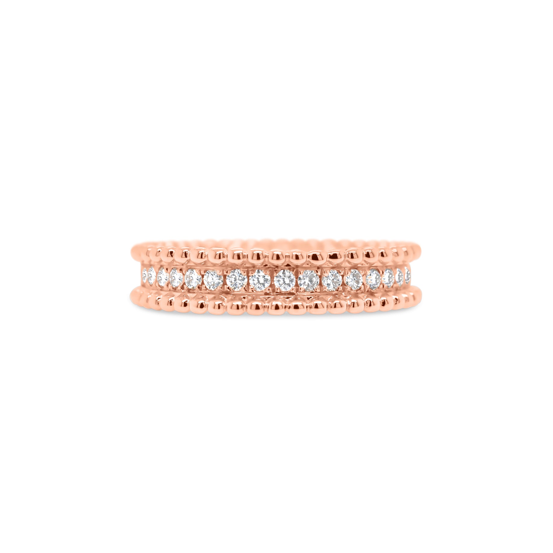 Diamond & Beaded Gold Stackable Ring  - 18K gold weighing 4.02 grams  - 18 round diamonds totaling 0.23 carats