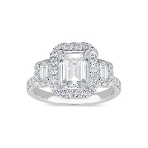 Three-Stone Emerald-Cut Diamond Engagement Ring  -18K weighting 3.98 GR  - 42 round diamonds totaling 0.62 carats