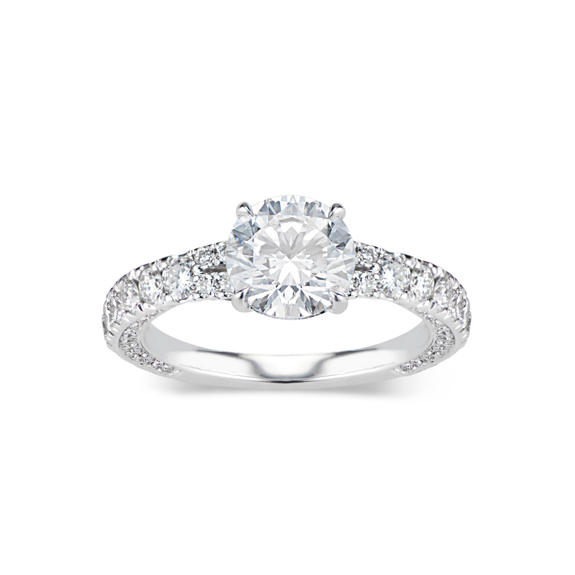 Round Diamond Engagement Ring with Bypass Shank  -18K weighting 3.22 GR  - 134 round diamonds totaling 0.99 carats