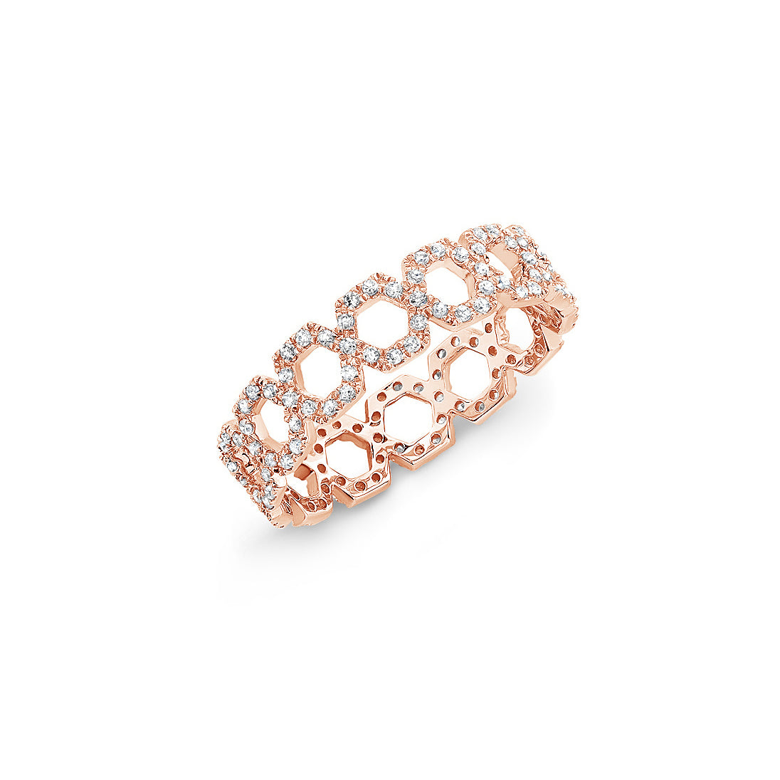 Diamond Hexagonal Chain Eternity Ring  -14k gold weighing 1.72 grams  -126 round diamonds weighing .37 carats