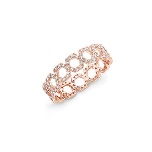 Diamond Hexagonal Chain Eternity Ring -14k gold weighing 1.72 grams -126 round diamonds weighing .37 carats