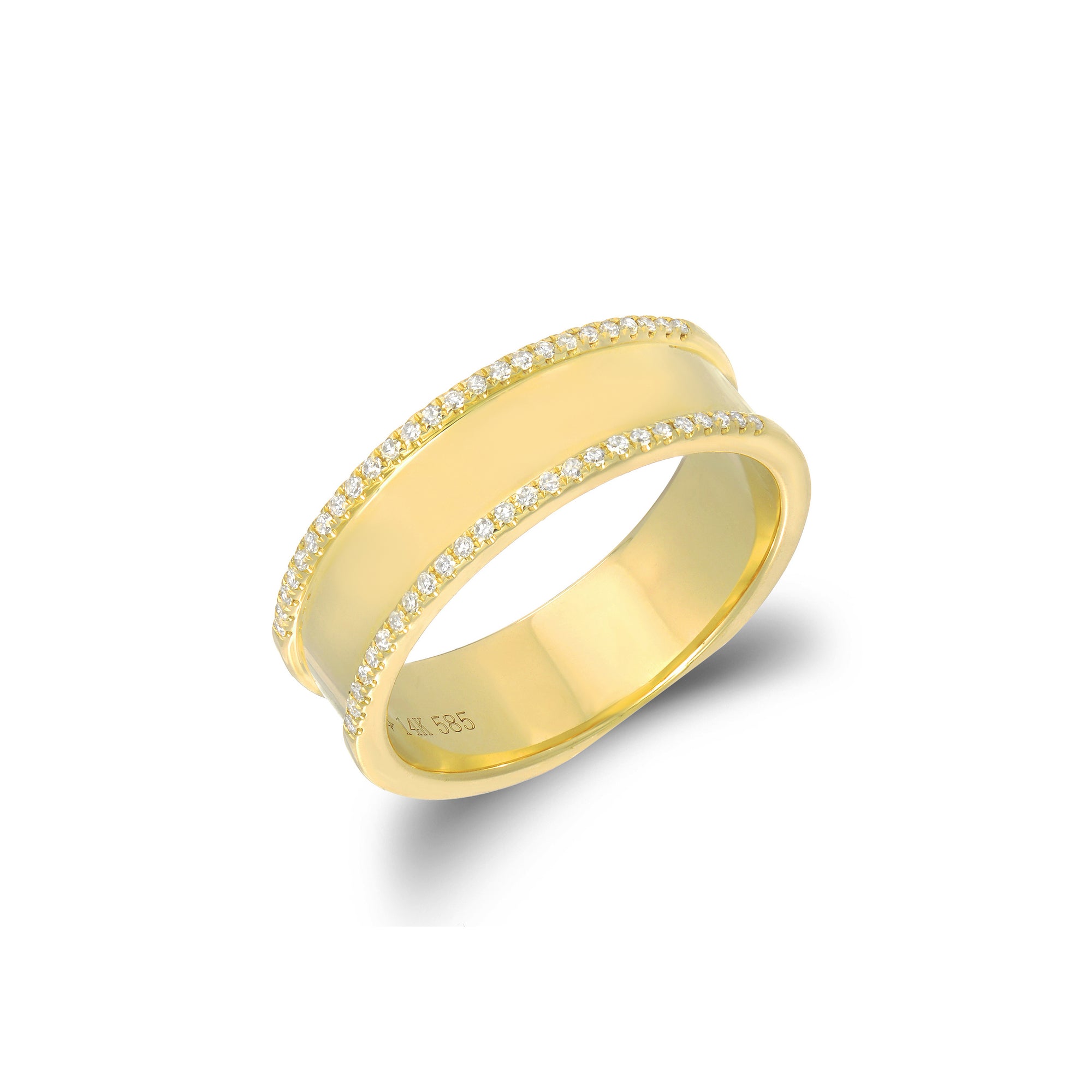 Diamond Outlined Gold Ring  *High polish finish  -14k gold weighing 5.27 grams  -50 round diamonds weighing .13 carats