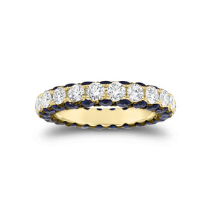 Sapphire gemstone & diamond eternity wedding band -18k gold weighing 3.91 grams -23 round diamonds weighing 1.89 carats -46 sapphire gemstones weighing 2.79 carats
