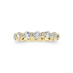 Single Prong Diamond Eternity Ring -18k gold weighing 2.72 grams -14 round bezel-set diamonds weighing 1.81 carats -14 round bezel-set diamonds weighing .14 carats