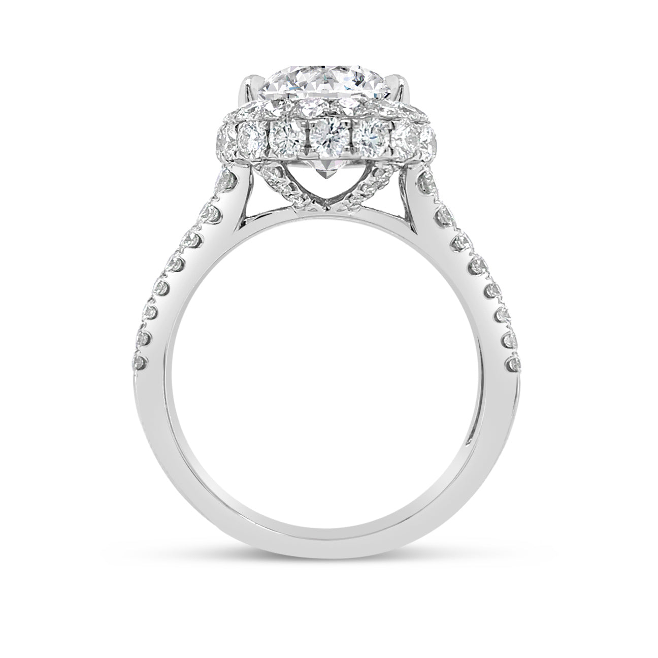 Double-Edge Halo Diamond Engagement Ring with Diamond Gallery  -18K weighting 5.07 GR  - 76 round diamonds totaling 1.48 carats