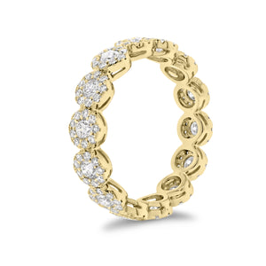 Halo Diamond Eternity Ring - 18K gold weighing 2.90 grams - 126 round diamonds totaling 0.68 carats - 14 round diamonds totaling 0.79 carats