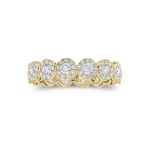 Halo Diamond Eternity Ring - 18K gold weighing 2.90 grams - 126 round diamonds totaling 0.68 carats - 14 round diamonds totaling 0.79 carats