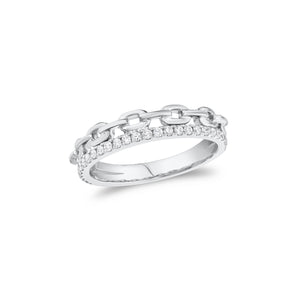 Diamond & Gold Cable Chain Stackable Ring  - 14K gold  - 0.25 cts round diamonds