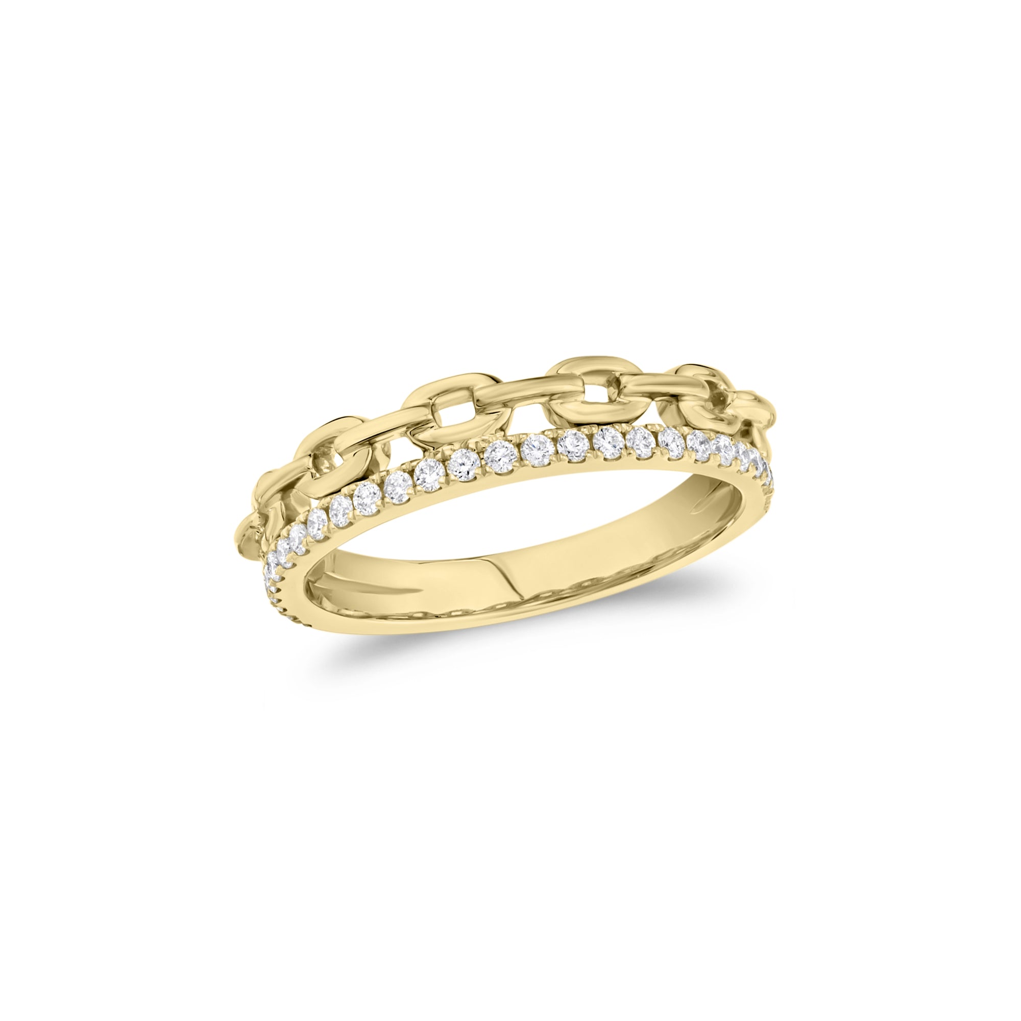 Diamond & Gold Cable Chain Stackable Ring  - 14K gold  - 0.25 cts round diamonds