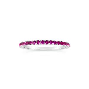 Gradient Diamond and Pink Sapphire Eternity Ring -14K gold weighing 1.42 grams -20 round diamonds totaling 0.26 carats -21 pink sapphires totaling 0.38 carats