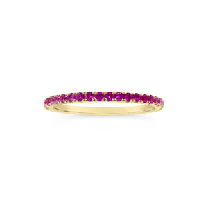 Gradient Diamond and Pink Sapphire Eternity Ring -14K gold weighing 1.42 grams -20 round diamonds totaling 0.26 carats -21 pink sapphires totaling 0.38 carats