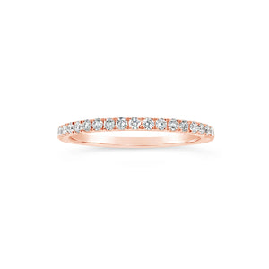 Gradient Diamond and Pink Sapphire Eternity Ring -14K gold weighing 1.42 grams -20 round diamonds totaling 0.26 carats -21 pink sapphires totaling 0.38 carats