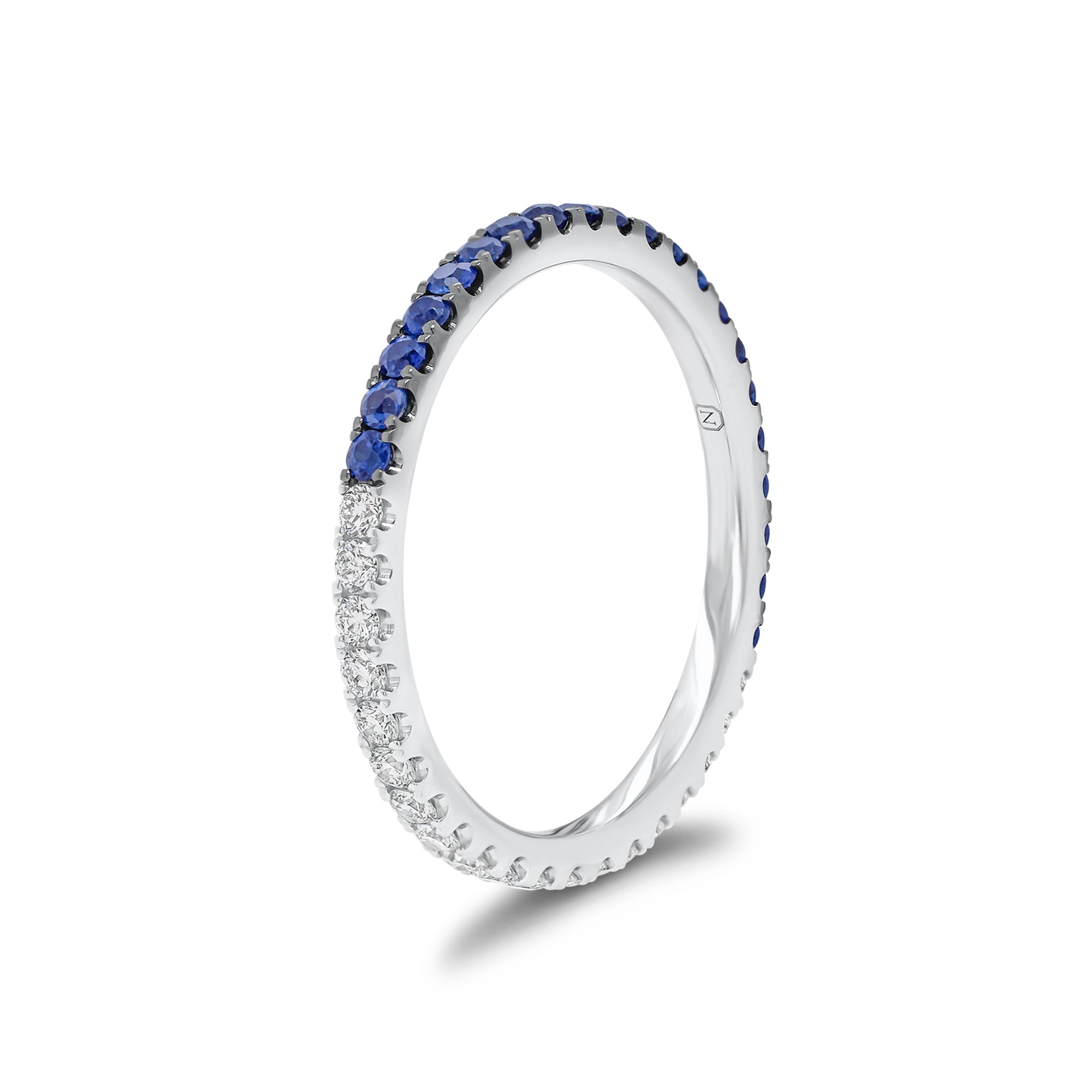 Diamond and Sapphire "Two-Tone" Stacking Ring - 14K gold weighing 1.27 grams  - 20 round diamonds weighing 0.26 carats  - 20 sapphires weighing 0.34 carats