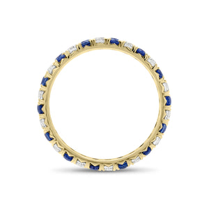 Sapphire and Diamond Eternity Ring - 18K gold weighing 1.52 grams - 14 sapphires weighing 0.70 carats - 14 round diamonds weighing 0.47 carats