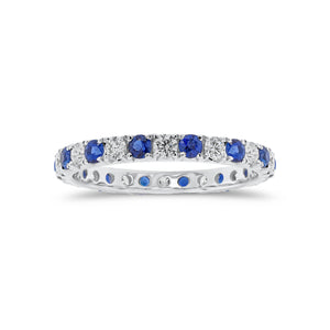 Sapphire and Diamond Eternity Ring - 18K gold weighing 1.52 grams - 14 sapphires weighing 0.70 carats - 14 round diamonds weighing 0.47 carats