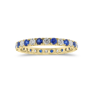 Sapphire and Diamond Eternity Ring - 18K gold weighing 1.52 grams - 14 sapphires weighing 0.70 carats - 14 round diamonds weighing 0.47 carats
