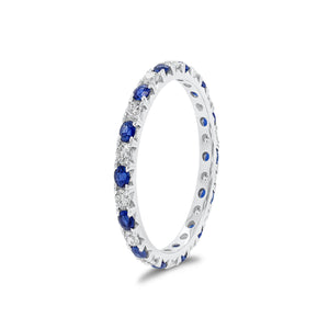 Sapphire and Diamond Eternity Ring - 18K gold weighing 1.52 grams - 14 sapphires weighing 0.70 carats - 14 round diamonds weighing 0.47 carats