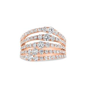 Graduated Diamond Multi-Band Ring  - 18K gold weighing 7.79 grams  - 93 round diamonds totaling 2.01 carats