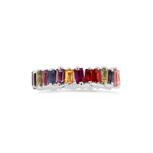 Rainbow baguette eternity ring -14k gold weighing 4.05 grams  -30 multi-color stones weighing 3.39 carats