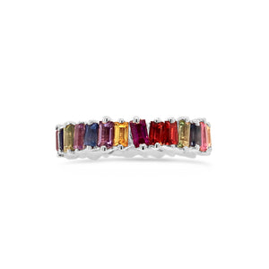 Rainbow baguette eternity ring -14k gold weighing 4.05 grams -30 multi-color stones weighing 3.39 carats