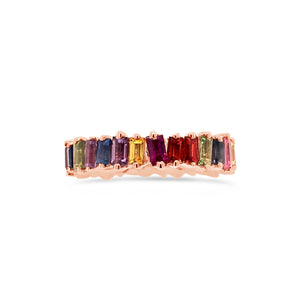 Rainbow baguette eternity ring -14k gold weighing 4.05 grams -30 multi-color stones weighing 3.39 carats