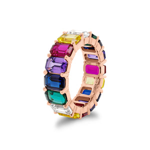 Multicolor Emerald-Cut Gemstone Eternity Ring - 14K gold weighing 4.15 grams - 16 multicolor gemstones totaling 10.60 carats