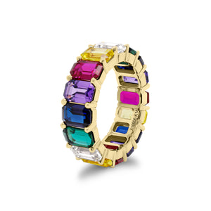 Multicolor Emerald-Cut Gemstone Eternity Ring - 14K gold weighing 4.15 grams - 16 multicolor gemstones totaling 10.60 carats