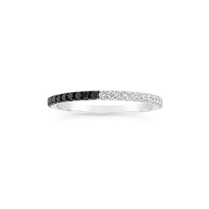 Black & 'White’ Diamond Eternity Band -14K gold weighing 1.28 grams -20 white round diamonds totaling 0.27 carats -20 black diamond totaling 0.28 cts