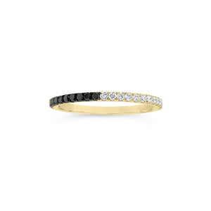 Black & 'White’ Diamond Eternity Band -14K gold weighing 1.28 grams -20 white round diamonds totaling 0.27 carats -20 black diamond totaling 0.28 cts