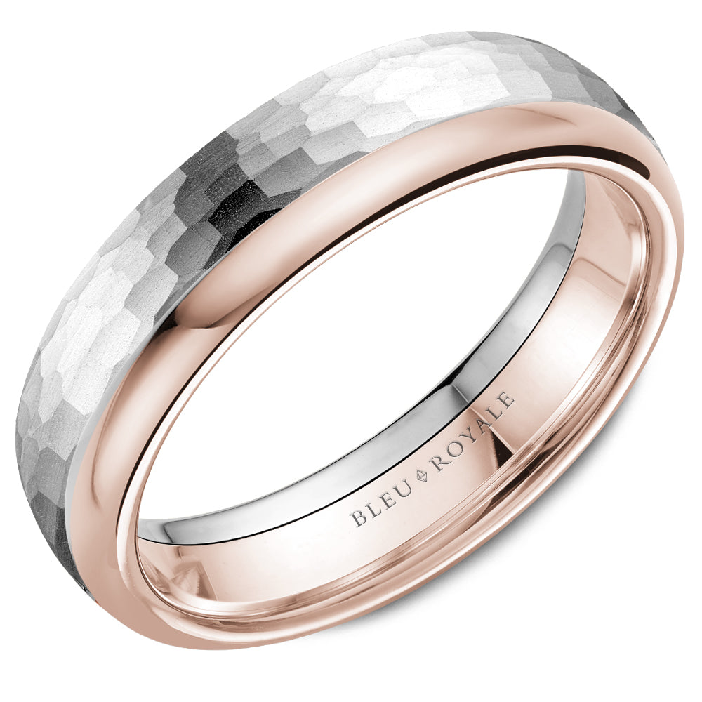 Hammered top & smooth top men's wedding band This men's wedding band is composed of 14k gold weighing 11.0 grams with a width of 6.0 mm 