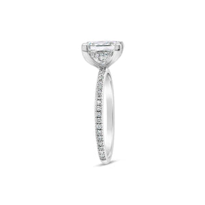 Princess-Cut Diamond Engagement Ring with Pave Diamond Shank  -18K weighting 2.31 GR  - 34 round diamonds totaling 0.52 carats