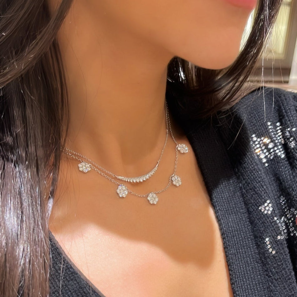Diamond Flower Drops Necklace