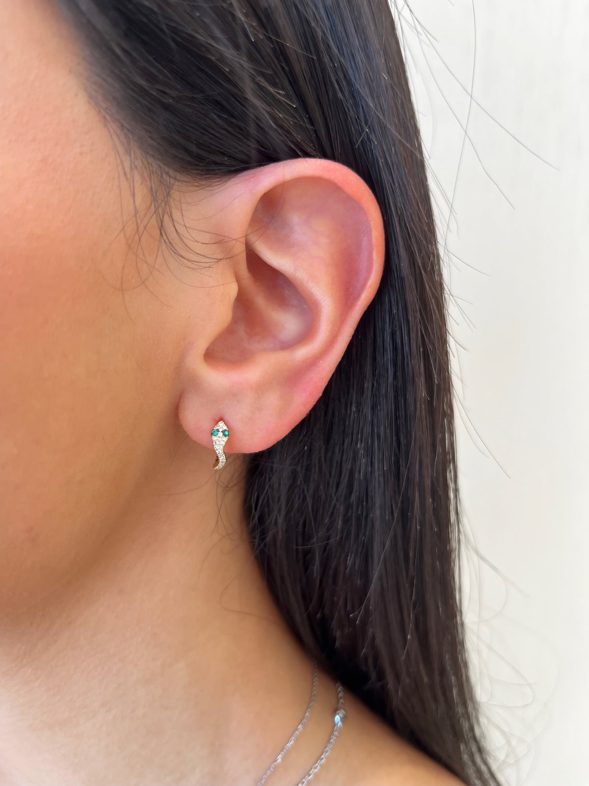 Emerald & Diamond Snake Huggie Earrings