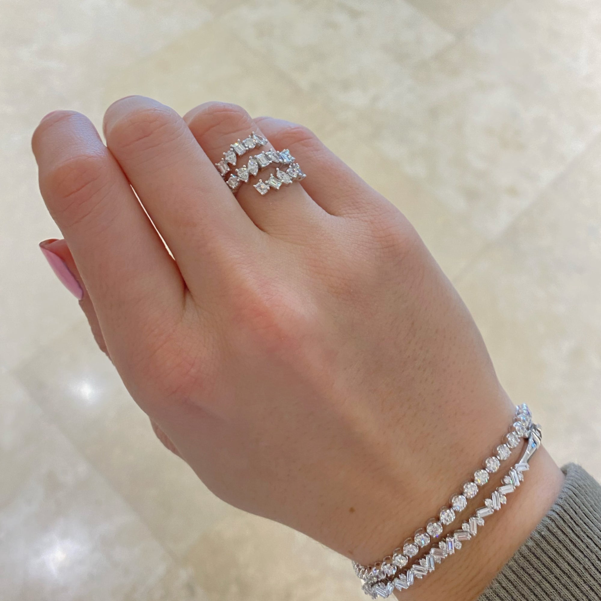 Multi-Shape Diamond Wrap Ring - 18K gold weighing 5.46 grams  - 21 mixed-shape diamonds weighing 1.96 carats