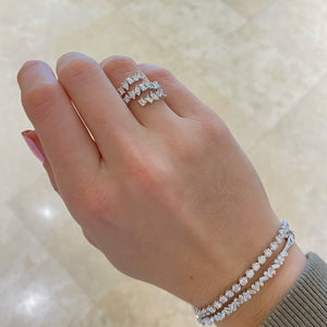 Female Model Wearing Multi-Shape Diamond Wrap Ring - 18K gold weighing 5.46 grams  - 21 mixed-shape diamonds weighing 1.96 carats