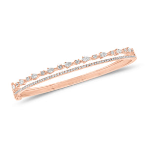 Round & Pear-Shaped Diamond Double-Banded Bangle Bracelet - 14K gold weighing 11.43 grams - 70 round diamonds weighing 0.50 carats - 9 pear-shaped diamonds weighing 0.48 carats