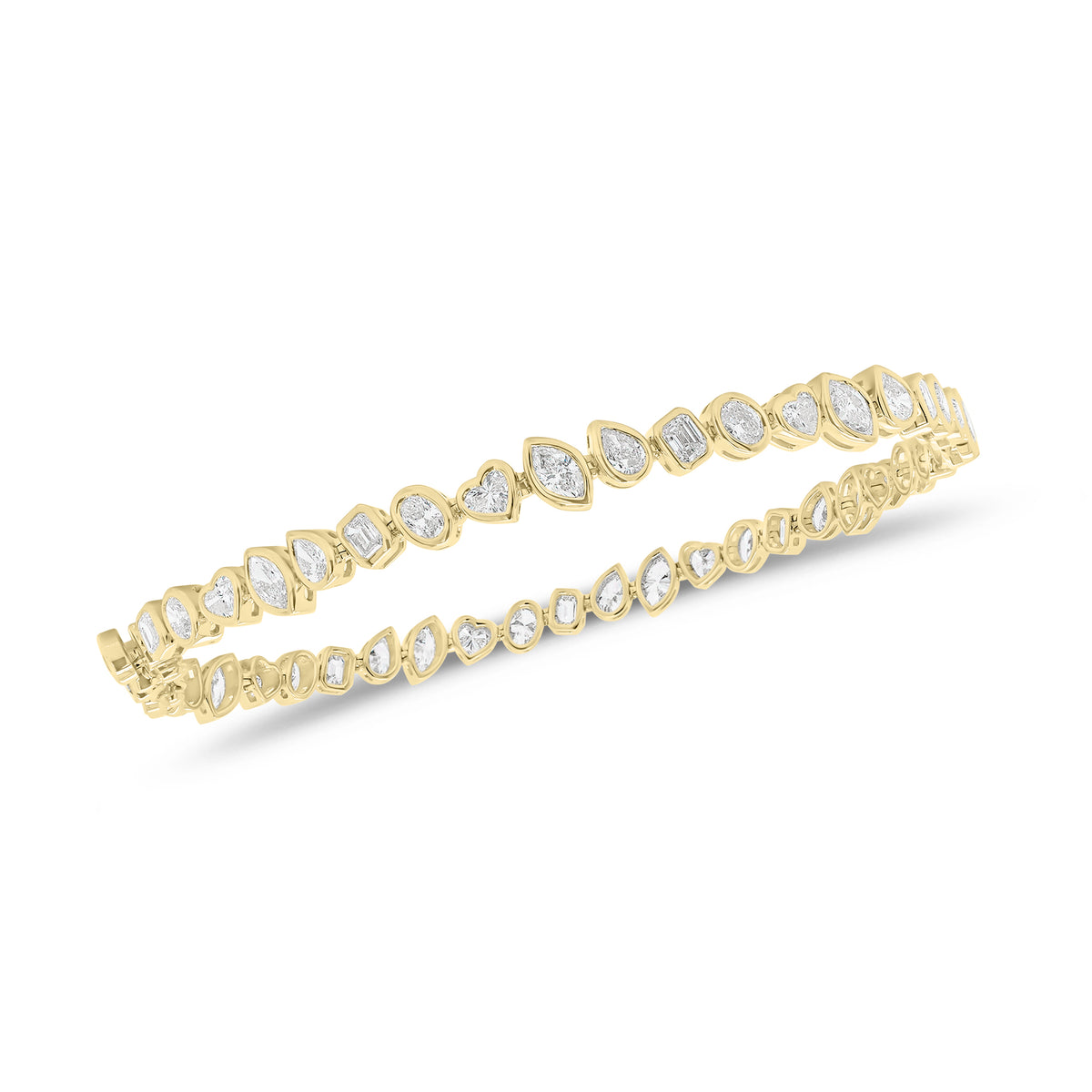 Mixed Shape Bezel-Set Diamonds Tennis Bracelet - 14K gold weighing 8.28 grams  - 45 mixed-shape diamonds weighing 4.68 carats