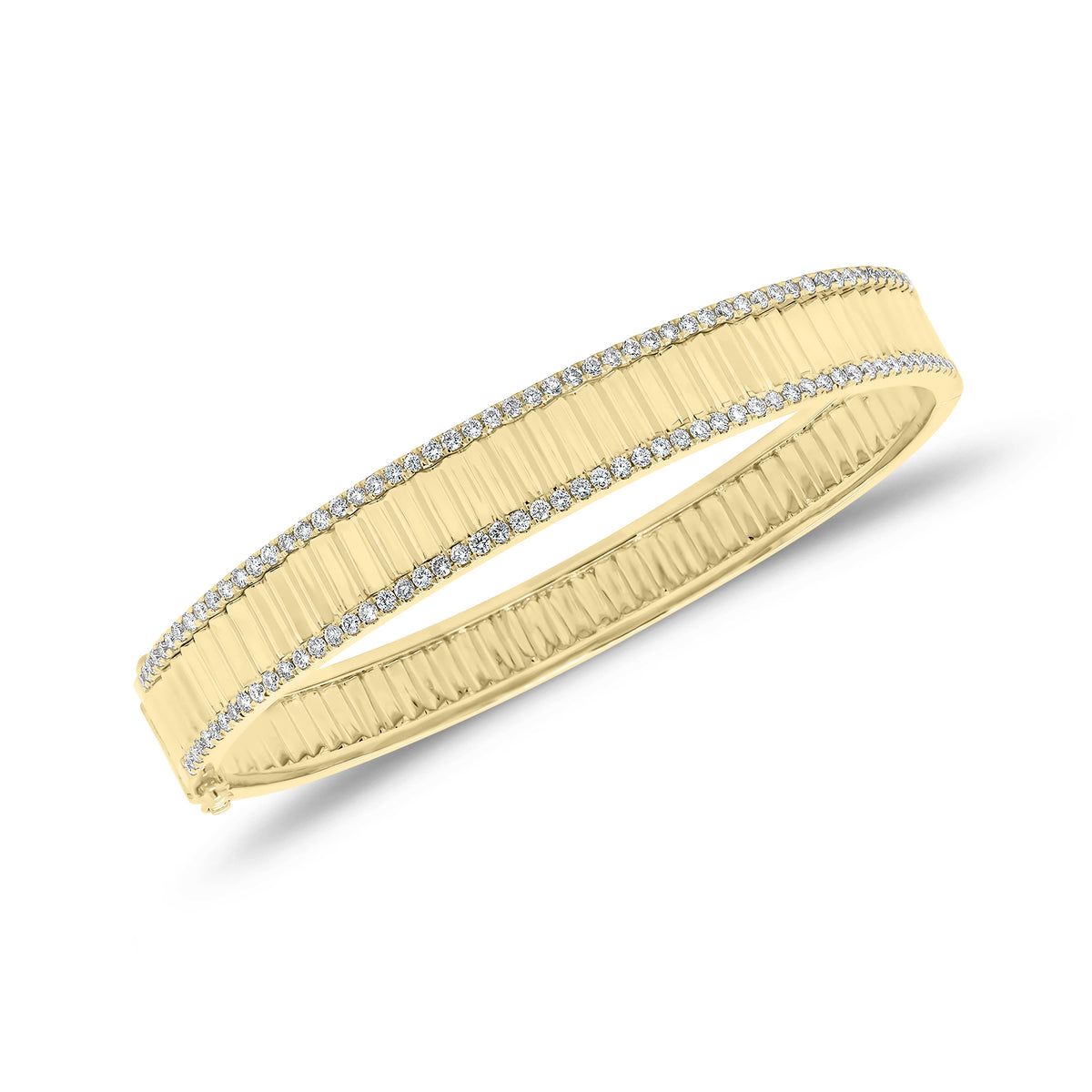 Diamond & Gold Pleated Bangle Bracelet - 14K gold weighing 18.40 grams - 106 round diamonds weighing 0.89 carats