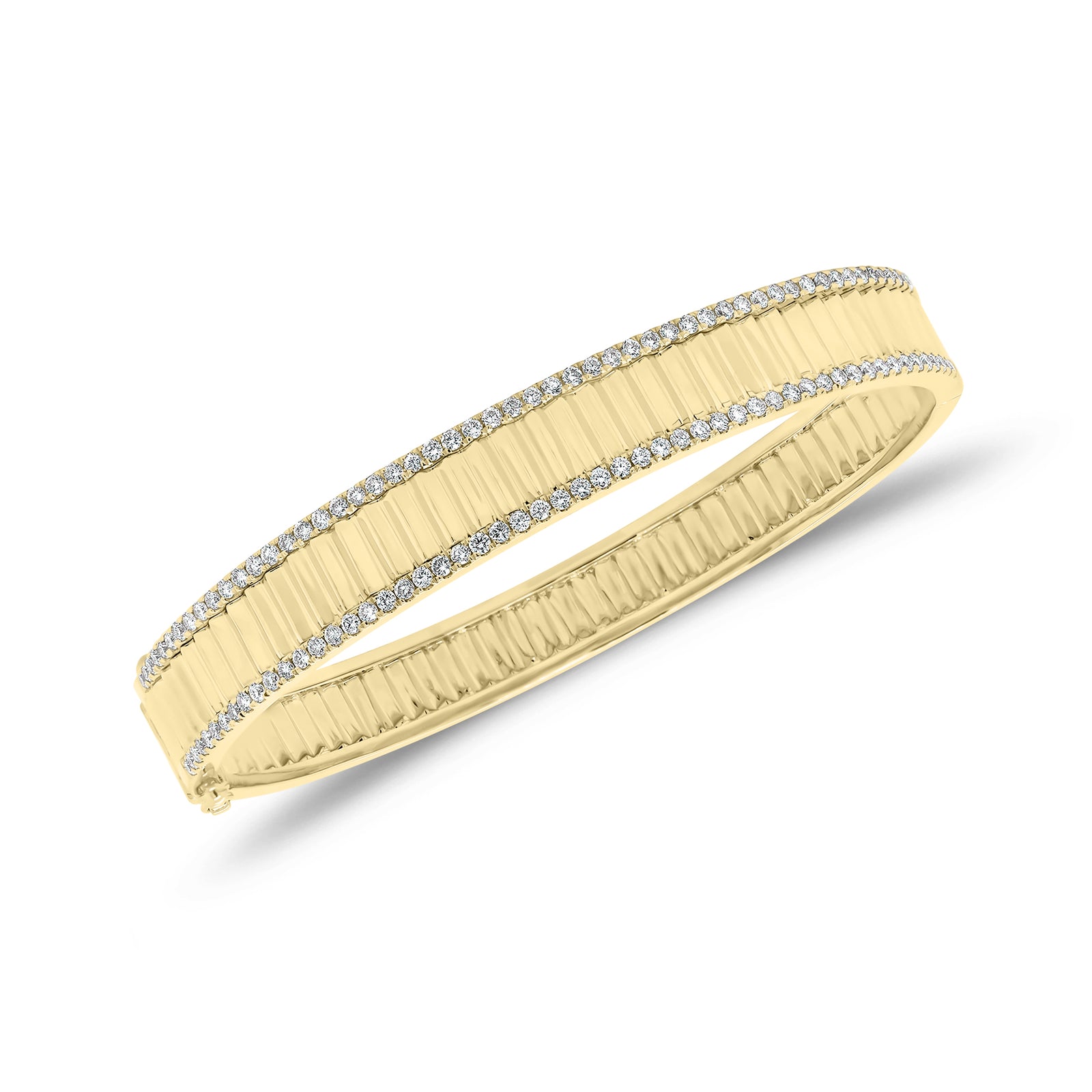 Diamond & Gold Pleated Bangle Bracelet - 14K gold weighing 18.40 grams - 106 round diamonds weighing 0.89 carats