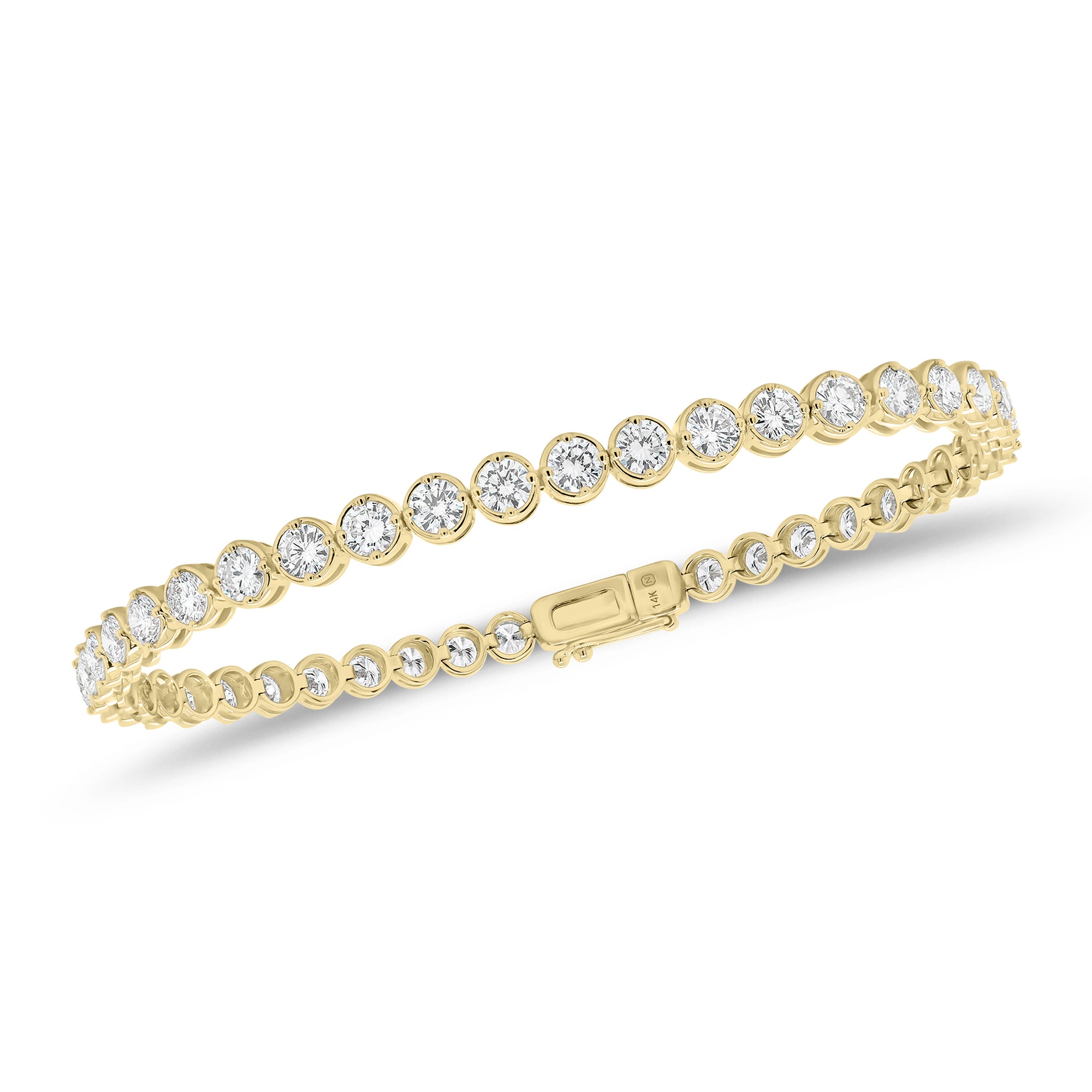 Bezel-Set Diamond Tennis Bracelet - 14K gold weighing 6.42 grams - 45 round diamonds weighing 4.0 carats