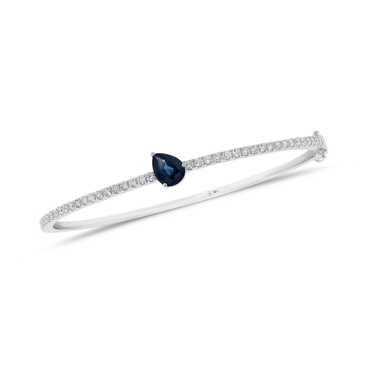 Pear-Shaped Sapphire & Diamond Bangle Bracelet - 14K gold weighing 8.78 grams  - 38 round diamonds weighing 0.55 carats  - 0.81 ct sapphire